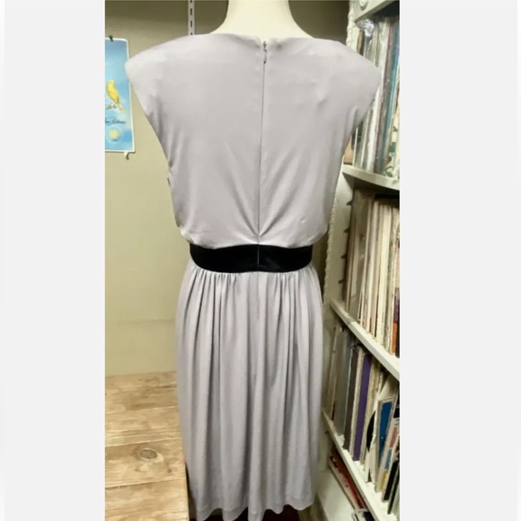 Suzi Chin for Maggy Boutique Grey/Taupe Draped Neck Floral Beaded Dress - Picture 4 of 6